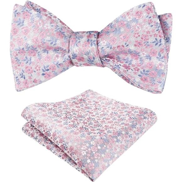 Mens Floral Self-tied Bow Tie with Pocket Square Colorful Tie Set - Picture 1 of 6